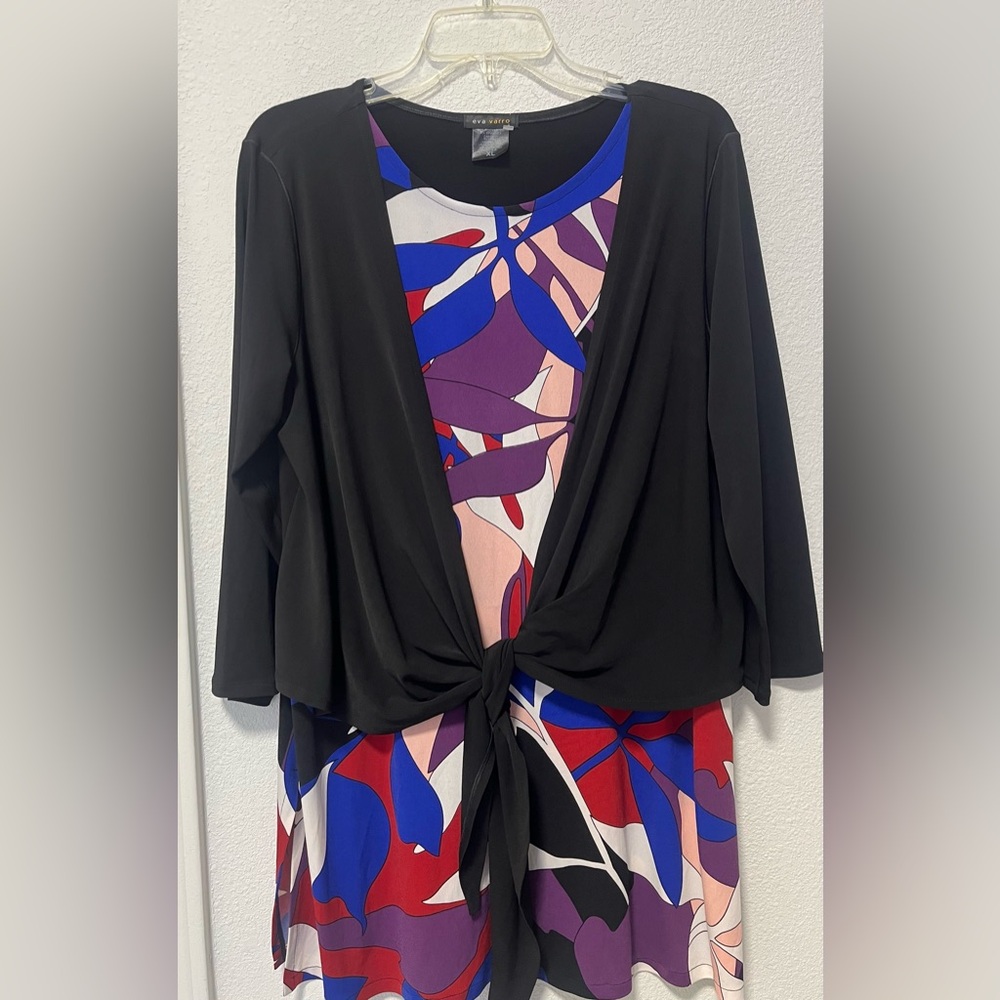 Eva Varro 3/4 Sleeve Double Shoulder Drape Tunic- New Without Tag-XL